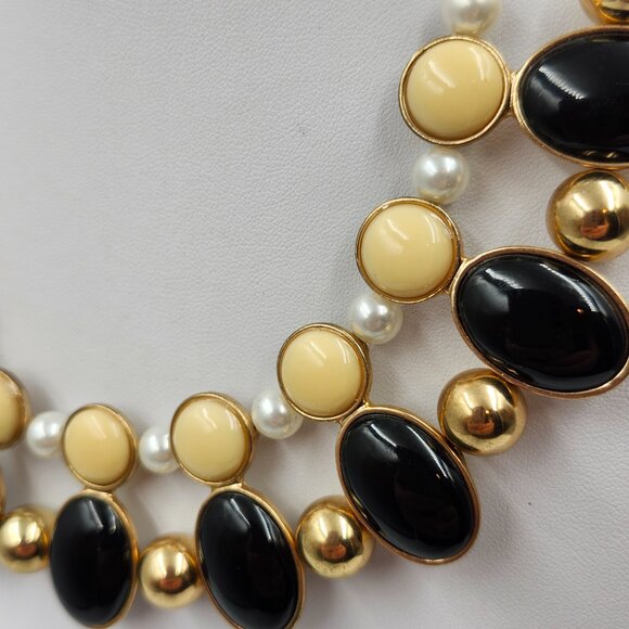 Black, Gold, Pearl Statement Necklace - Picture 4 of 9